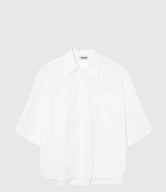 Chemise blanche à manches courtes Popeline de Coton ZENGGI X04-1015
