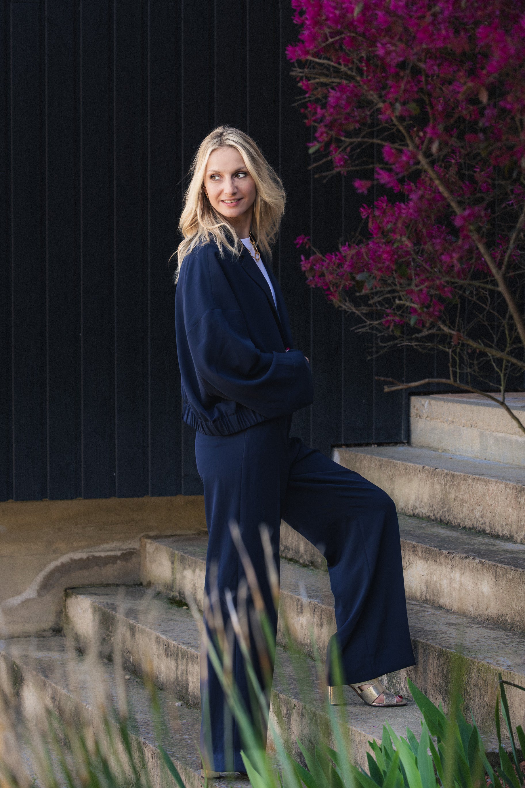 Pantalon bleu en Crêpe japonaise ZENGGI X05-1029