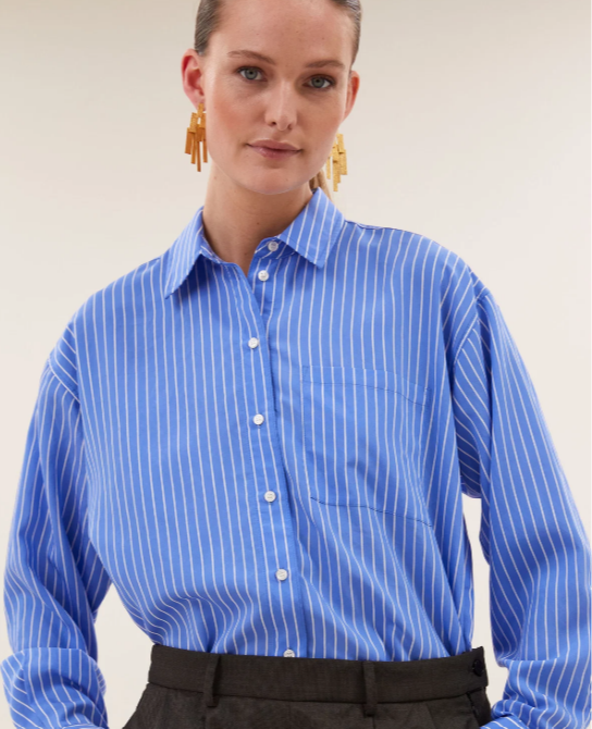 Chemise Lise à fines rayures bleues et blanches BY BAR