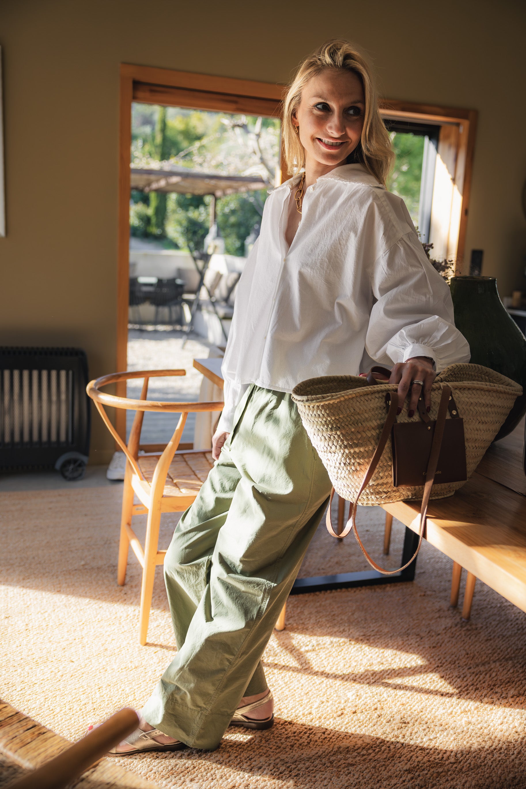 Pantalon SOPHIE en popeline de coton  Kaki ZENGGI X05-1024