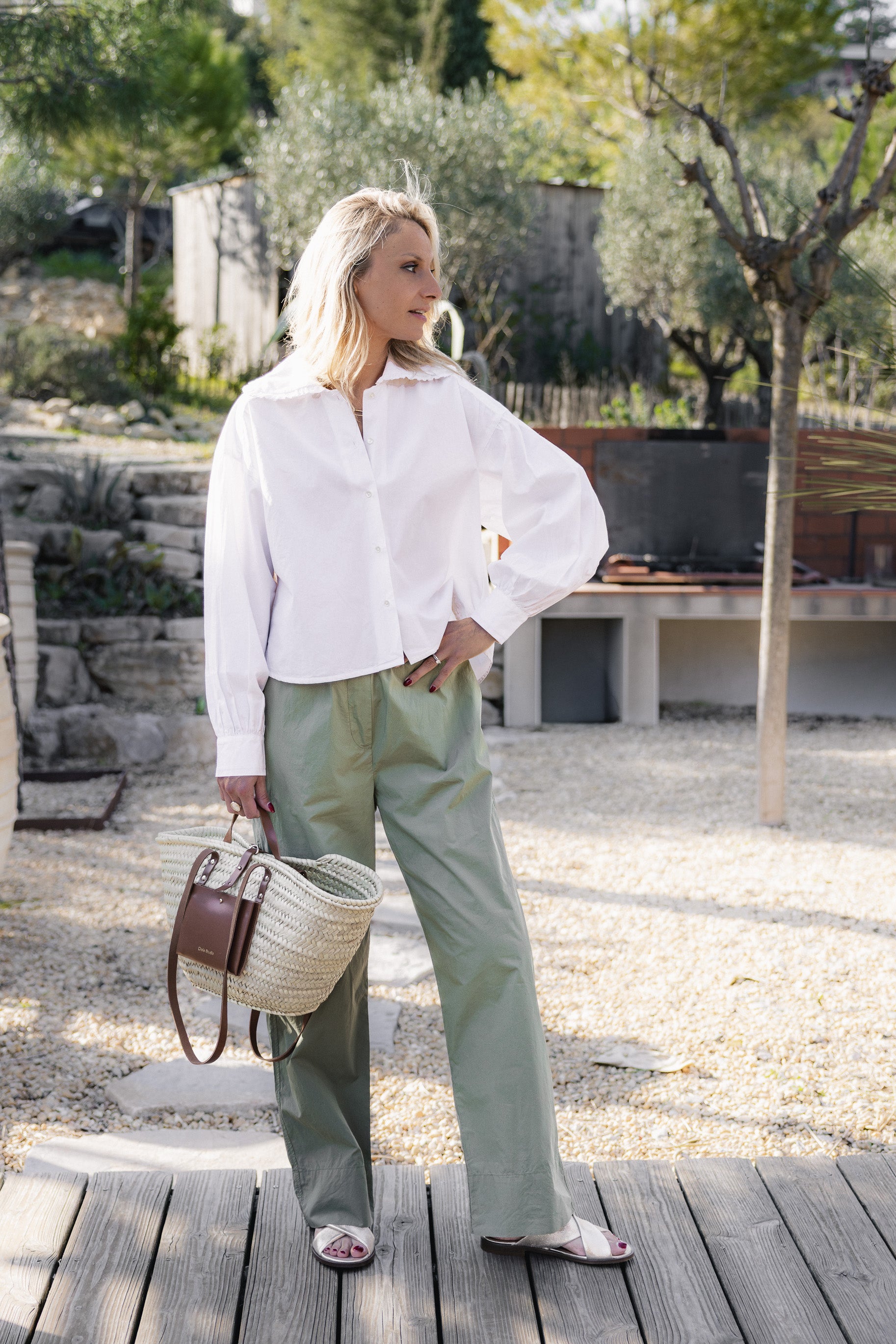 Pantalon SOPHIE en popeline de coton  Kaki ZENGGI X05-1024