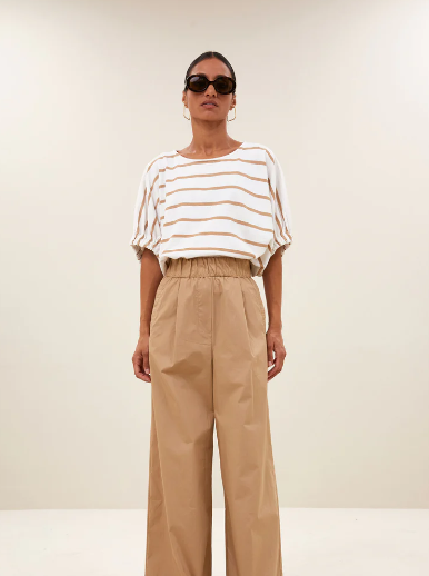 T-shirt Merle rayé camel et blanc BY BAR