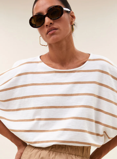 T-shirt Merle rayé camel et blanc BY BAR