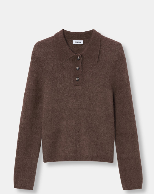 Pull col Polo en Alpaga  Brown Y03-1021 ZENGGI