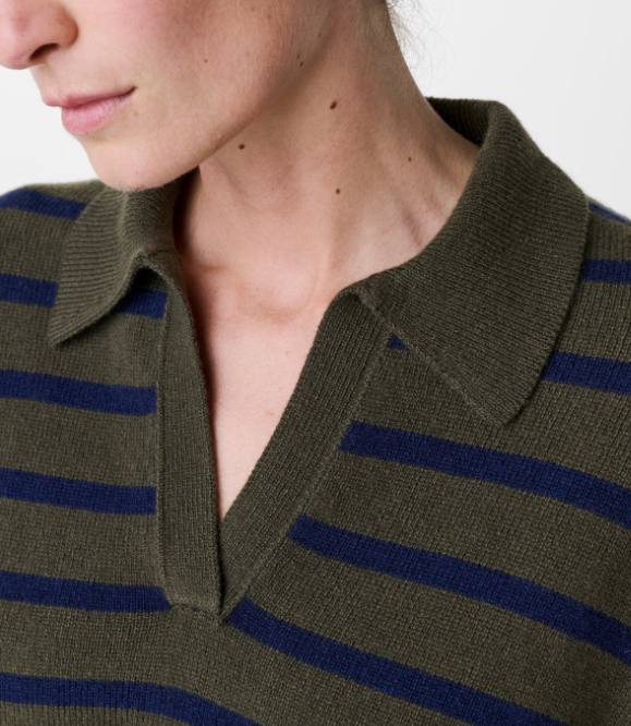 Pull en laine à col polo Green Blue Strip ZENGGI Y03-1015