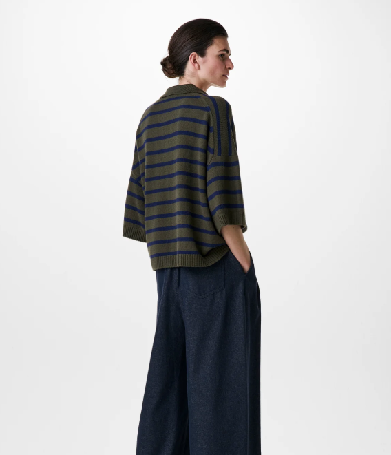 Pull en laine à col polo Green Blue Strip ZENGGI Y03-1015