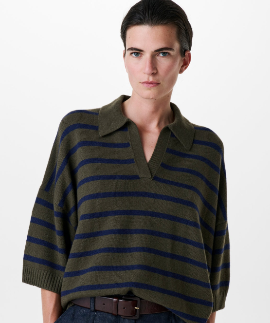 Pull en laine à col polo Green Blue Strip ZENGGI Y03-1015
