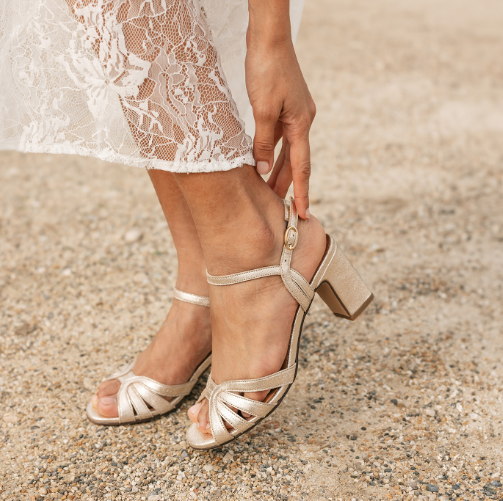 Sandale VIVIANE cuir pailleté  doré clair  MAISON TOUFET