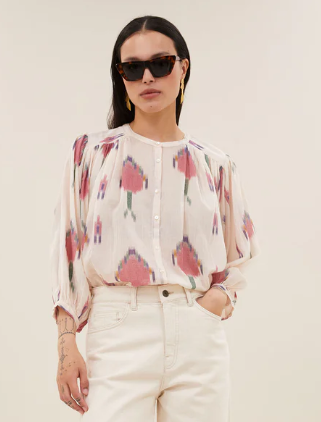 Blouse Becky blanche à motif rose BY BAR
