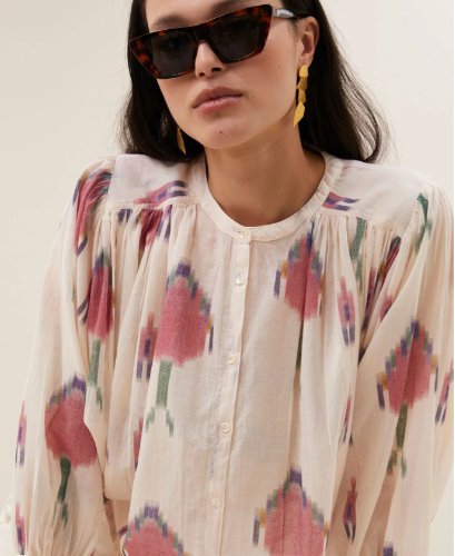 Blouse Becky blanche à motif rose BY BAR