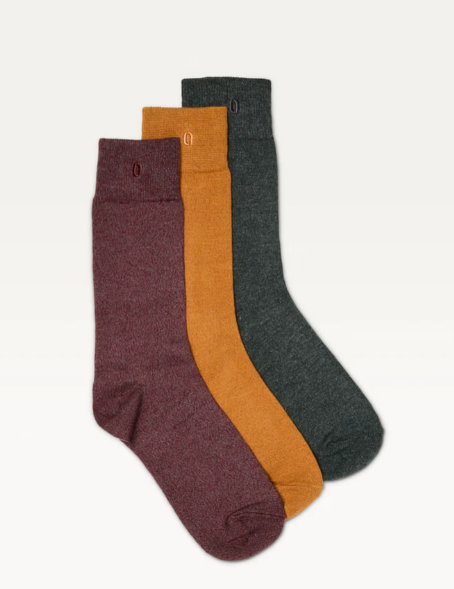 Pack de 3 chaussettes HOMME Chinées Bordeaux vert et moutarde ODAJE ex M MOUSTACHE Dernière en 43-45 !