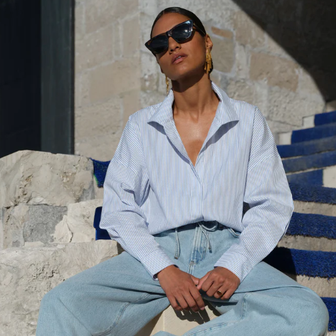 Chemise Jule à fines rayures bleues et blanches BY BAR