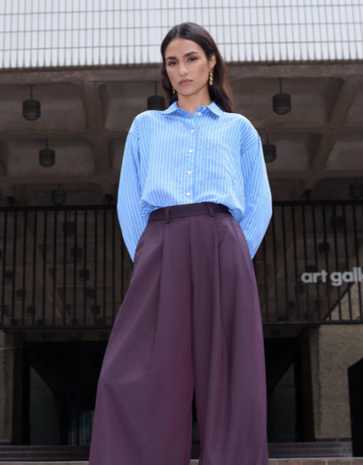 Chemise Lise à fines rayures bleues et blanches BY BAR
