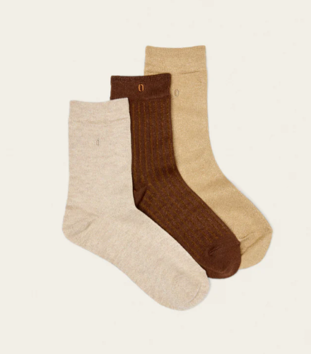 Pack de 3 Chaussettes Côtelé Doré marron et écru ODAJE (ancien M. MOUSTACHE)