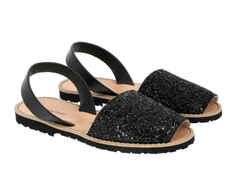 Sandale Avarca paillettes negro Minorquines