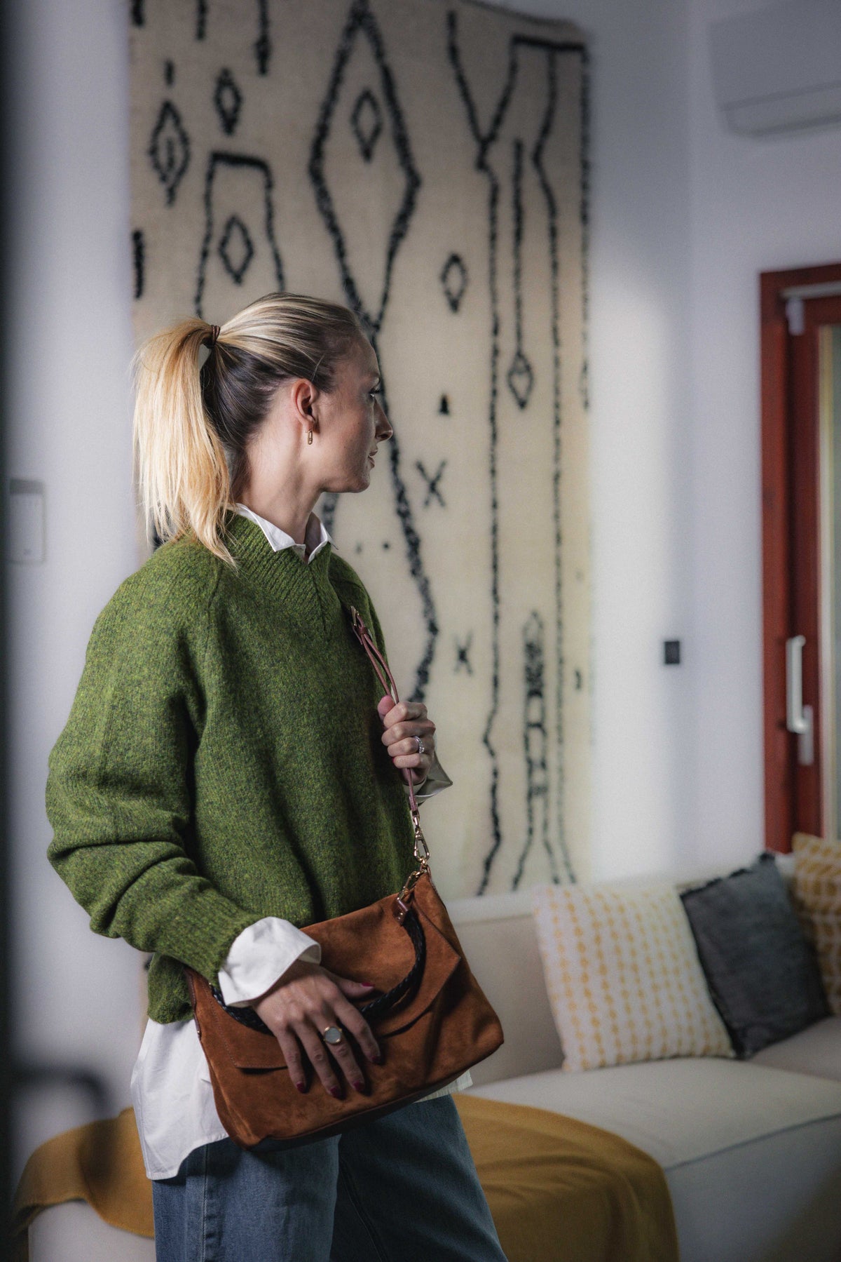 Pull en Laine oversize en laine d'agneau et soie Y03-1020 Green ZENGGI