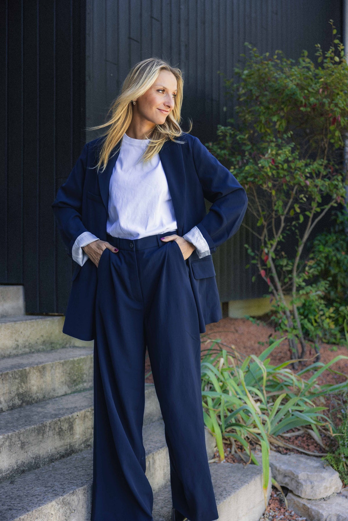 Pantalon bleu en Crêpe japonaise ZENGGI  Y05-1013