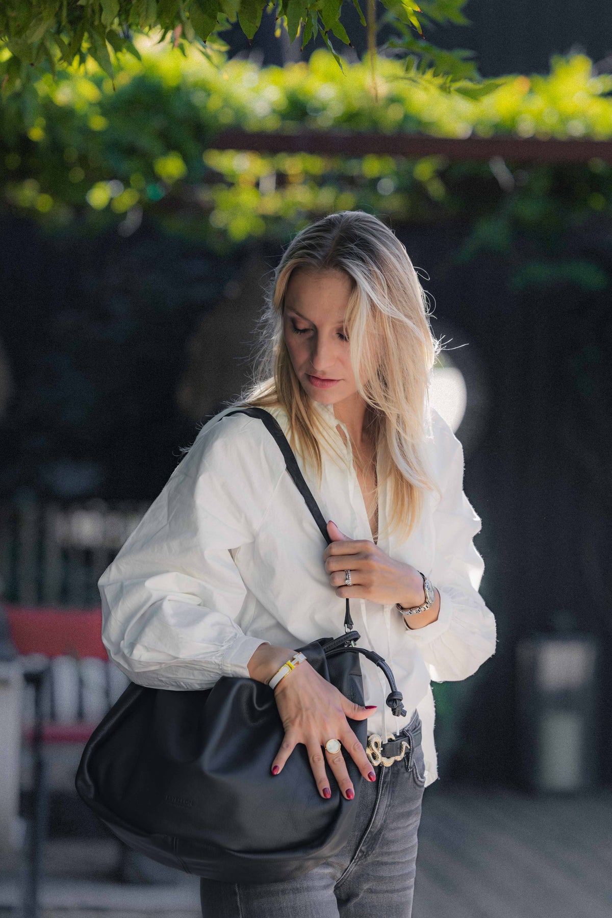 Sac Sarah L en cuir souple noir  ESTELLON