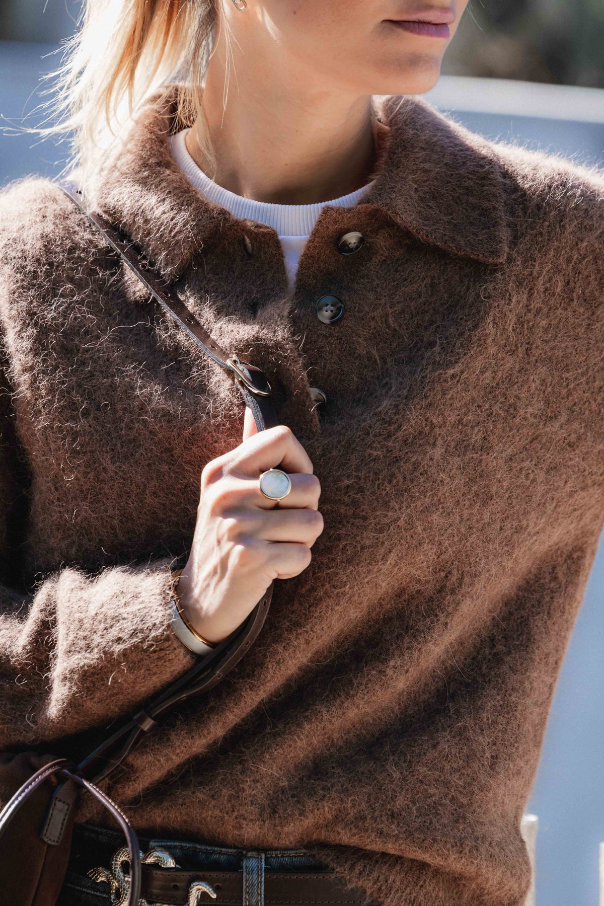 Pull col Polo en Alpaga  Brown Y03-1021 ZENGGI