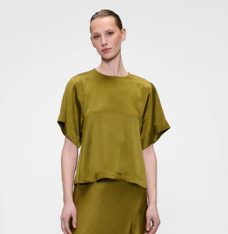 Blouse manches courtes en satin vert ZENGGI X04-1034